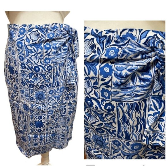 NWT ANN TAYLOR LOFT FAUX WRAP VIBRANT BLUE & WHITE SKIRT - Picture 1 of 16